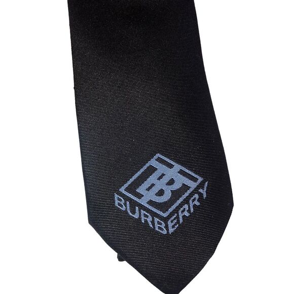 Burberry Manston‎ Ice Blue TB Logo Navy Silk Tie England NWT - Picture 1 of 10